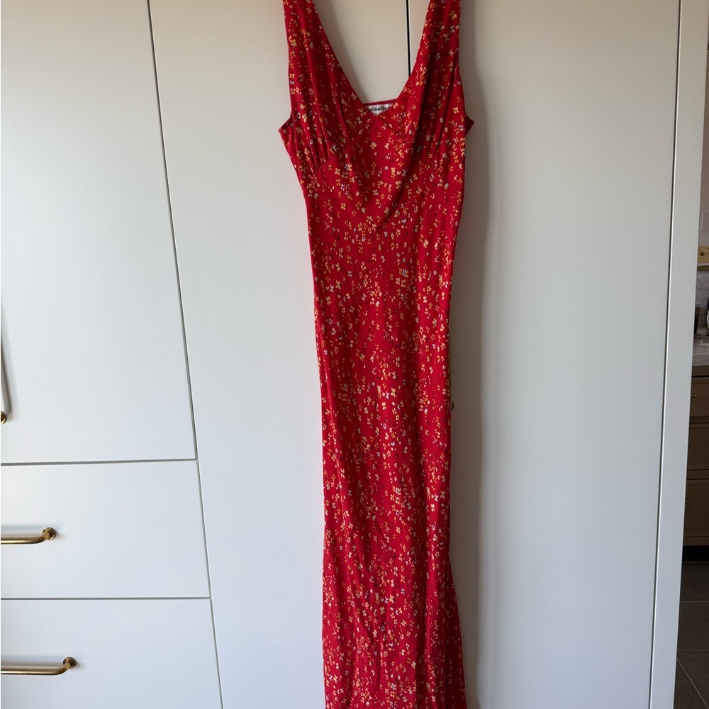 Reformation Red Floral Slip Midi Dress